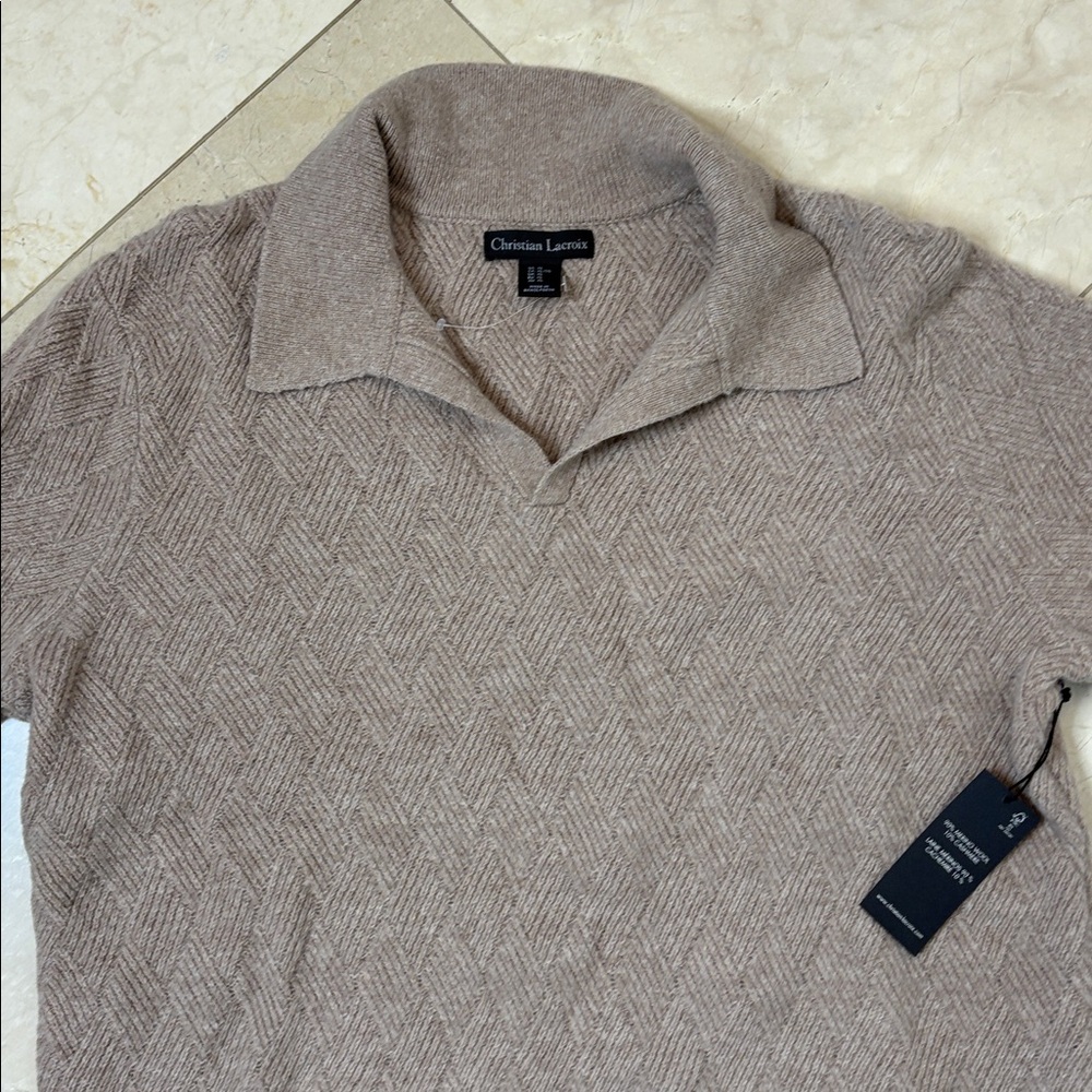 ⭐️ NWT- Christian Lacroix V-Neck merino wool and cashmere Sweater in Taupe- XL - Picture 6 of 10